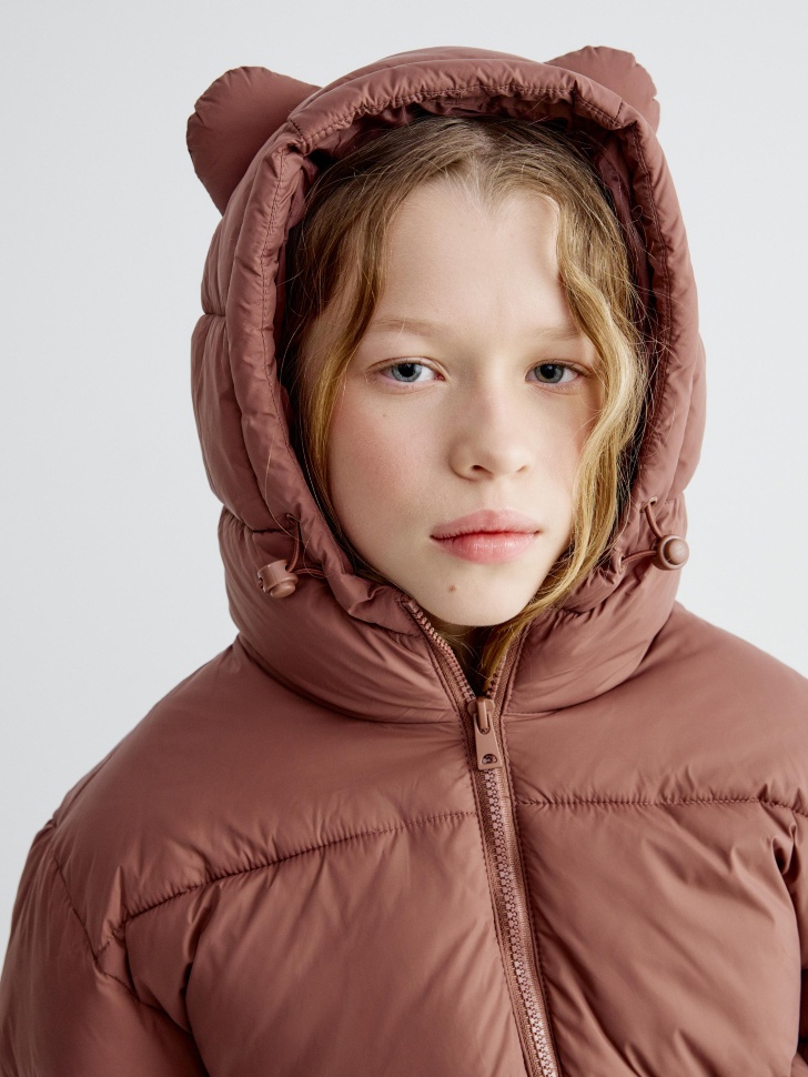 

Стеганая куртка с ушками на капюшоне для девочек, SL6802051104