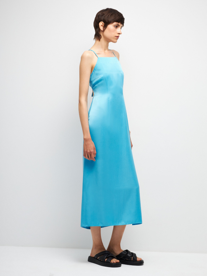 Сатиновое платье с вырезом на спине (голубой, S) sela 4680129487607 - фото 4