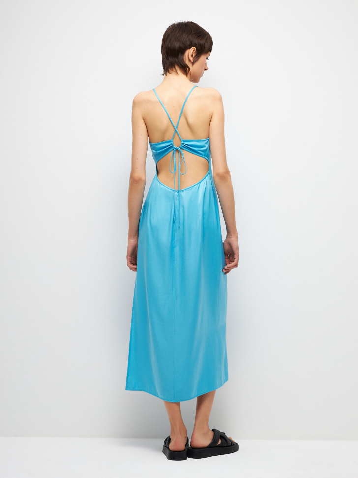 Сатиновое платье с вырезом на спине (голубой, S) sela 4680129487607 - фото 5