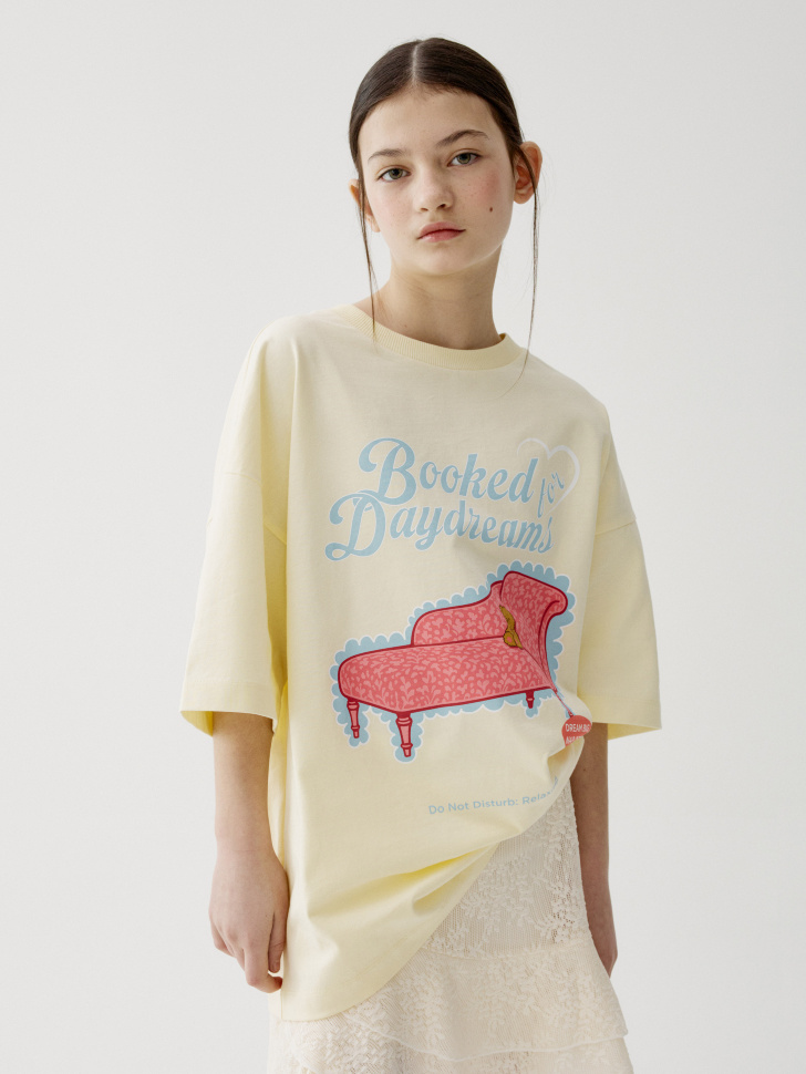 

Футболка оверсайз с принтом для девочек, SL6804050216