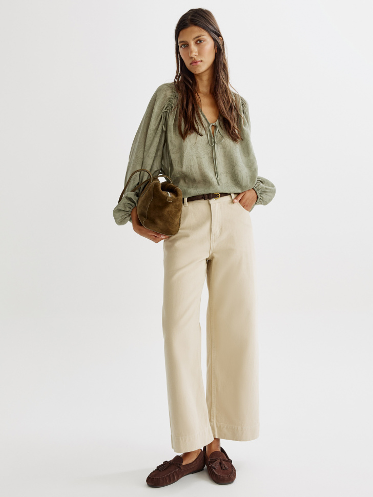 Укороченные объемные джинсы SELA, бежевый, арт. 43039