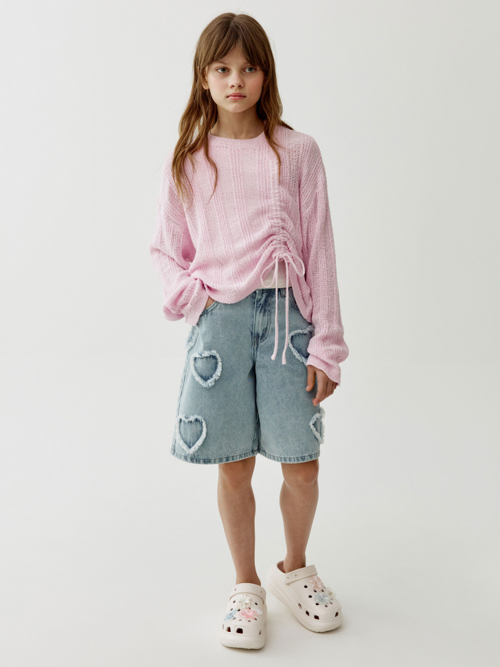 удлиненные джинсовые шорты с аппликацией для девочек 4610517896841 фотография