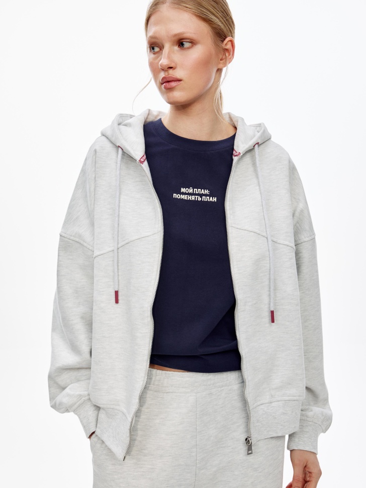 Худи Sela оверсайз на молнии, серый, арт. 51513