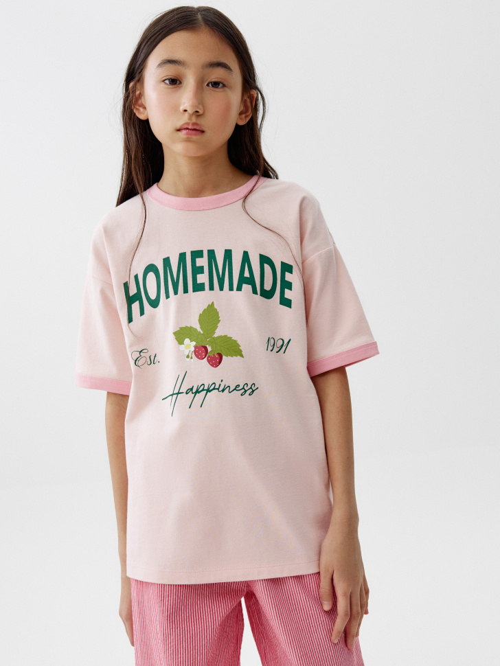 Футболка Sela оверсайз с принтом, розовый, арт. 53576