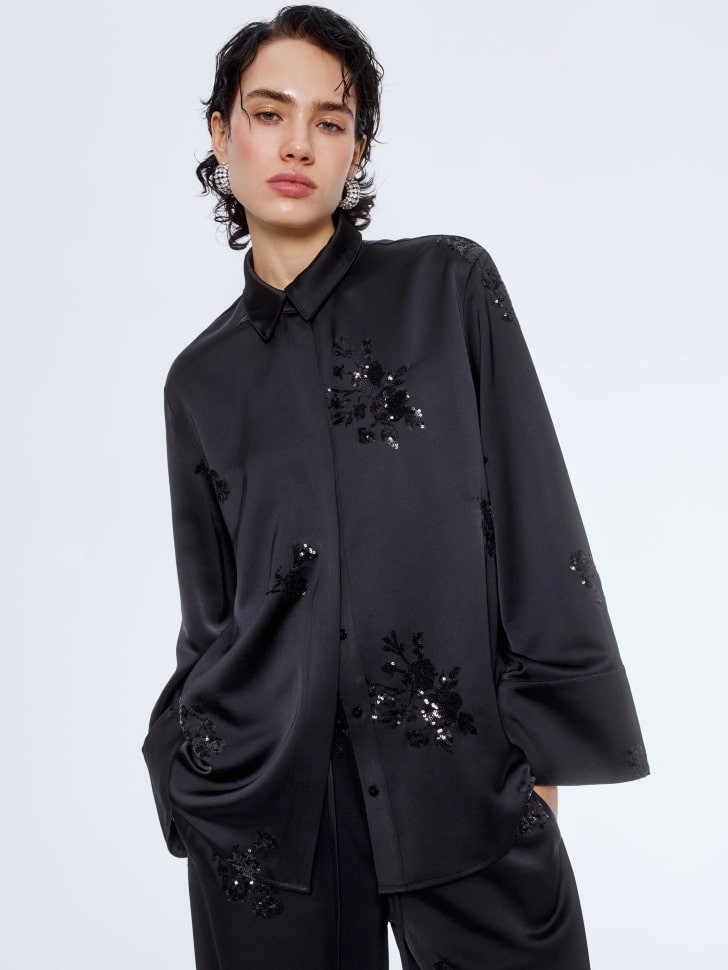 

Сатиновая рубашка оверсайз c пайетками, SL5812010508