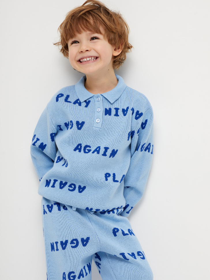 

Вязаное поло с принтом для мальчиков, Голубой