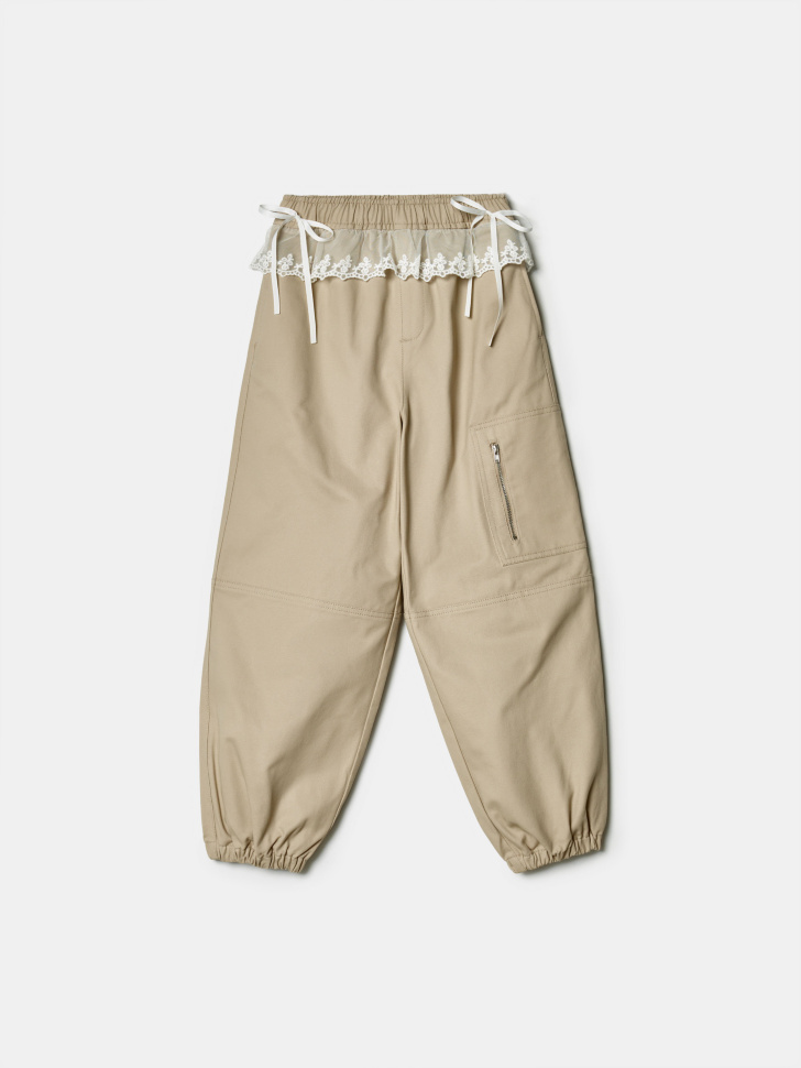 Твиловые брюки SELA с кружевной оборкой, бежевый, арт. 44313