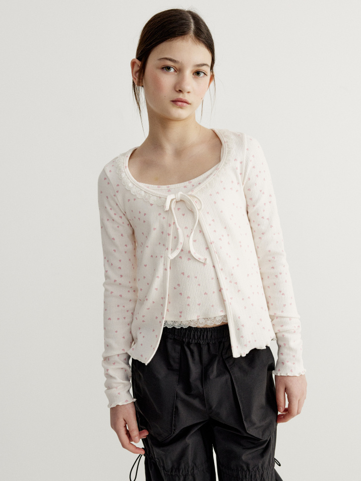 Трикотажный кардиган на завязках для девочек 1299₽