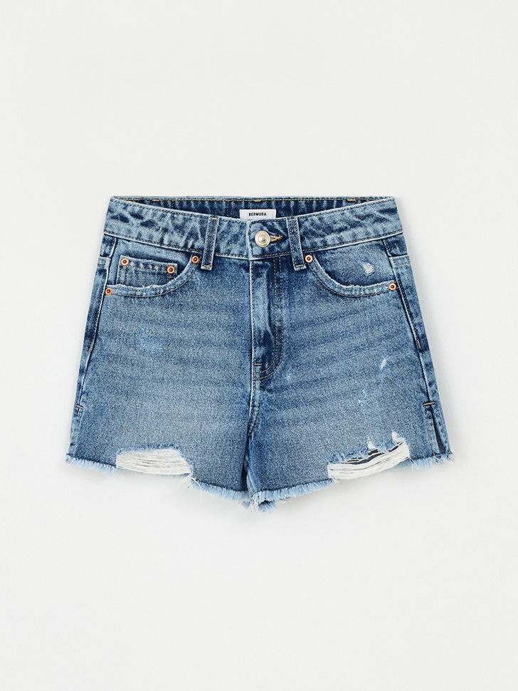 Рваные джинсовые шорты для девочек (голубой, 134)
