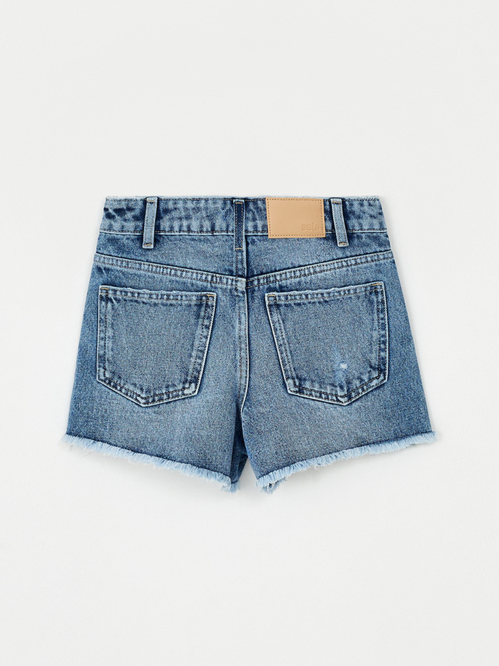 Рваные джинсовые шорты для девочек (голубой, 128) sela 4680168559068 - фото 2