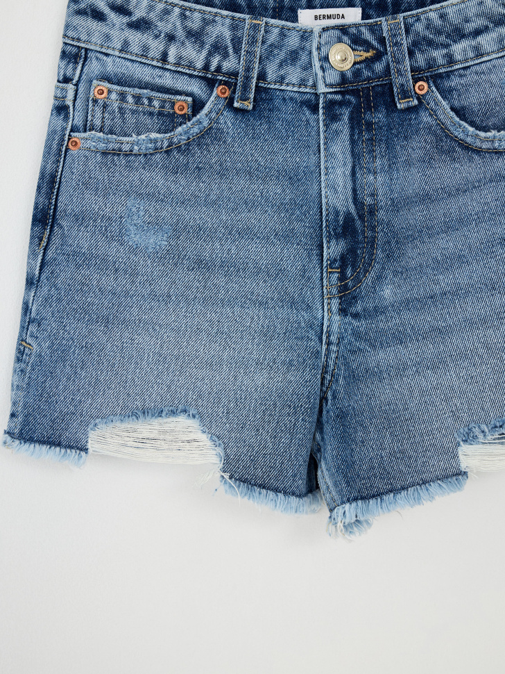 Рваные джинсовые шорты для девочек (голубой, 128) sela 4680168559068 - фото 3