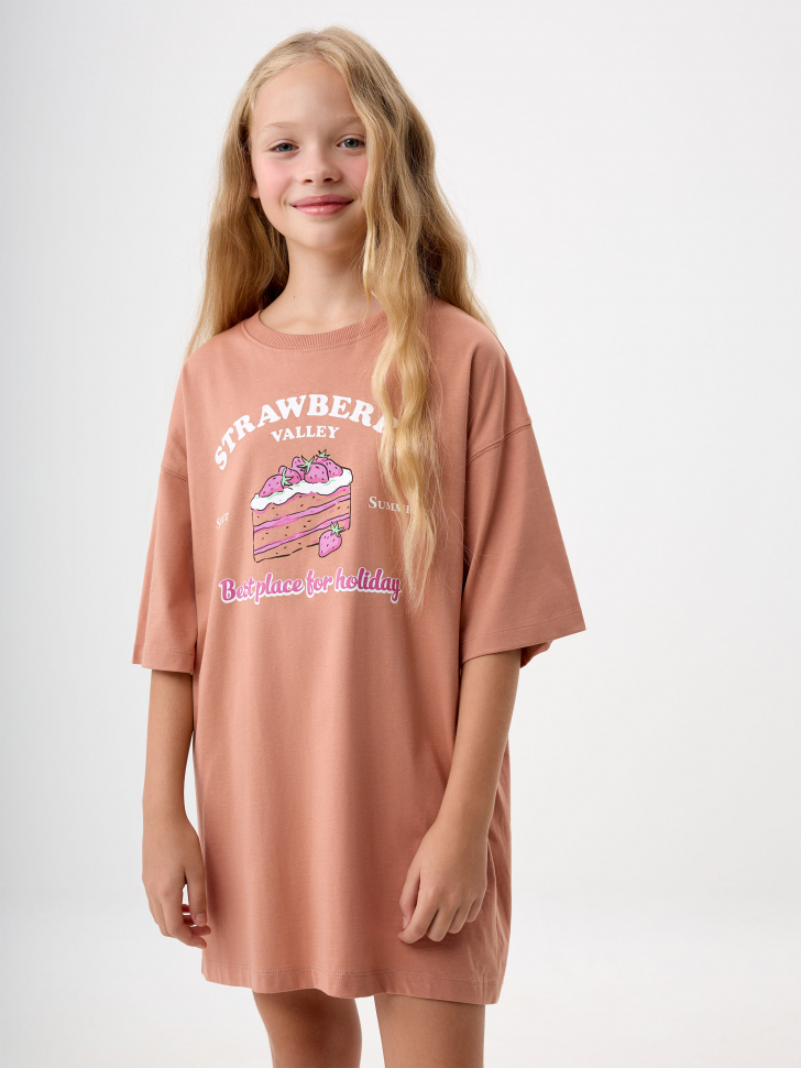 Ночная сорочка с принтом для девочек - фото 1