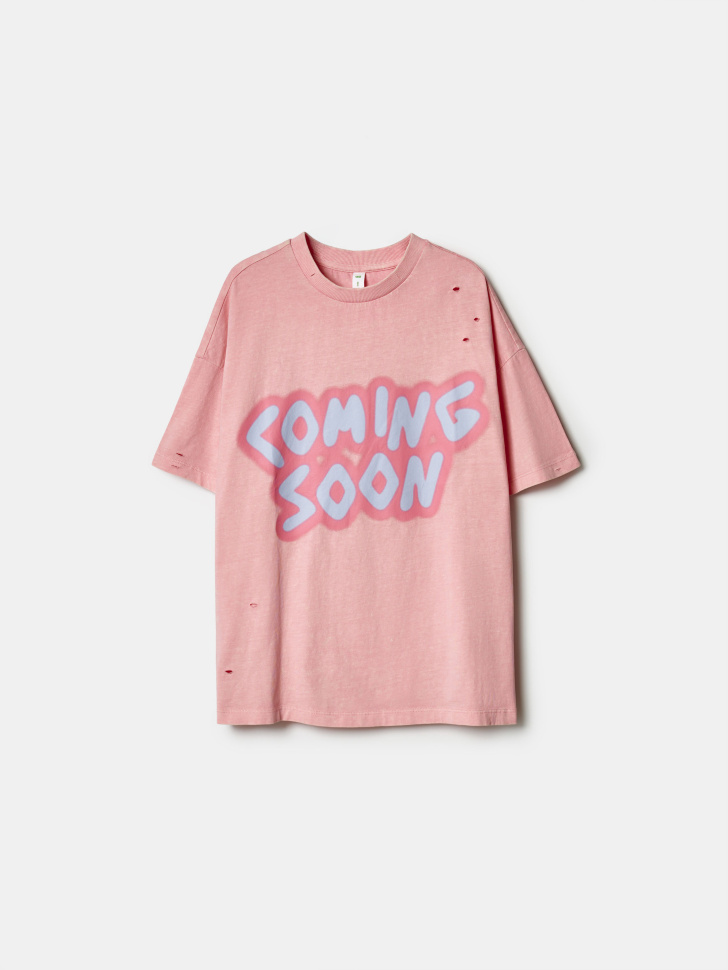 Футболка оверсайз SELA в стиле гранж для девочек, розовый, арт. 45058