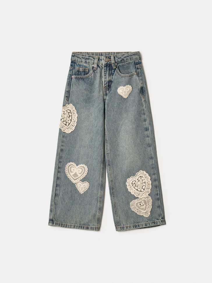 Джинсы Sela с аппликацией для девочек, голубой, арт. 42039