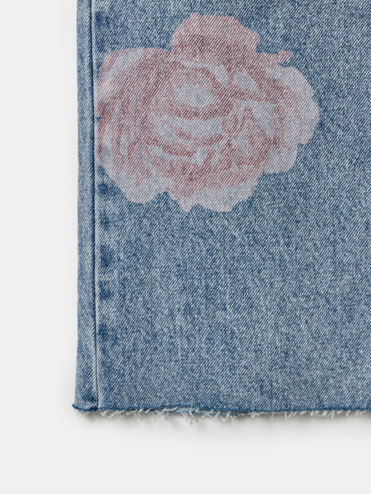 джинсы прямого кроя со средней посадкой с принтом для взрослого возраста с изнаночной стороны