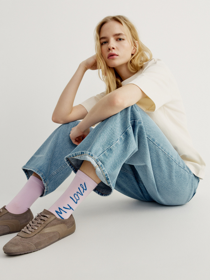 Носки SELA ART PEOPLE с принтом, розовый, арт. 45017