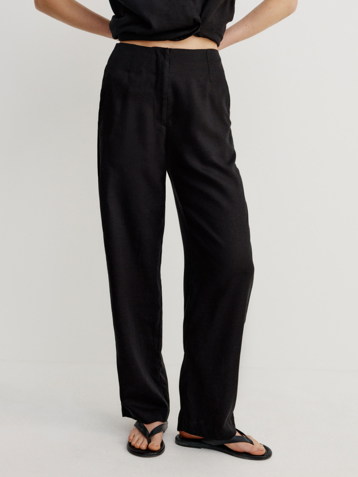 укороченные брюки из смесовой вискозы со льном из россии вид сбоку