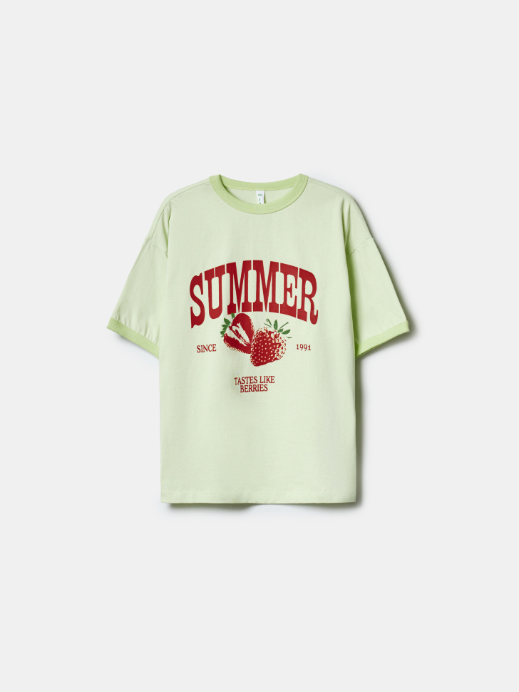 футболка оверсайз с принтом для девочек по цене 999 руб вид справа