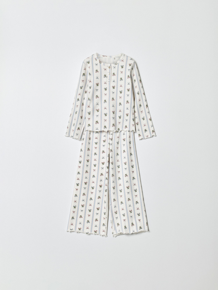 Пижама для девочек с принтом, белый, арт. 34360