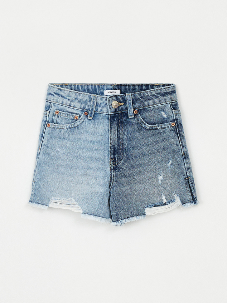 Двухцветные джинсовые шорты для девочек (принт, 164)