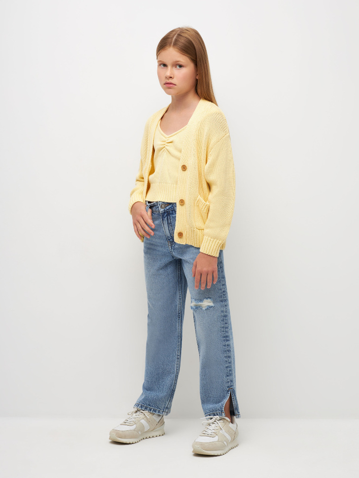 Рваные широкие джинсы для девочек (голубой, 134) sela 4680129706166 - фото 1