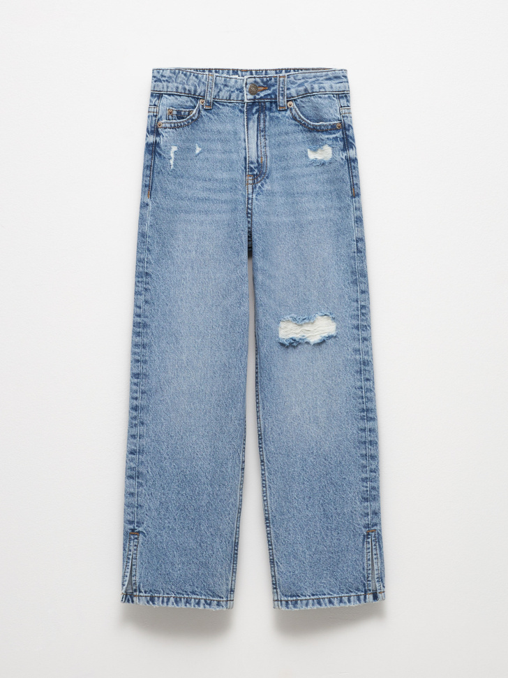 Рваные широкие джинсы для девочек (голубой, 134) sela 4680129706166 - фото 2