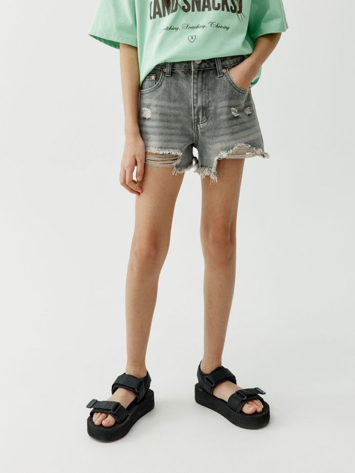 Рваные джинсовые шорты Sela, серый, арт. 53689