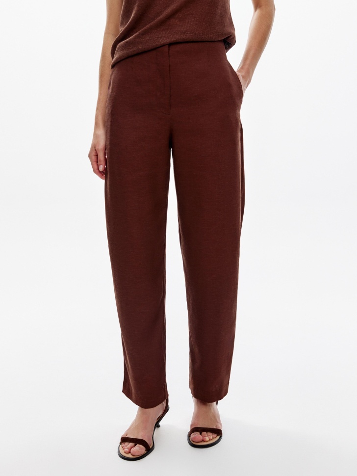 укороченные брюки из смесовой вискозы со льном от бренда sela вид слева