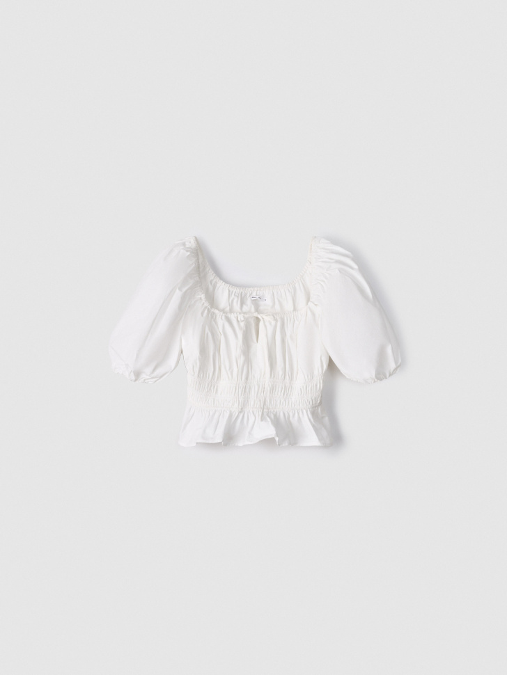 Укороченная блузка Sela с объемными рукавами, белый, арт. 53695
