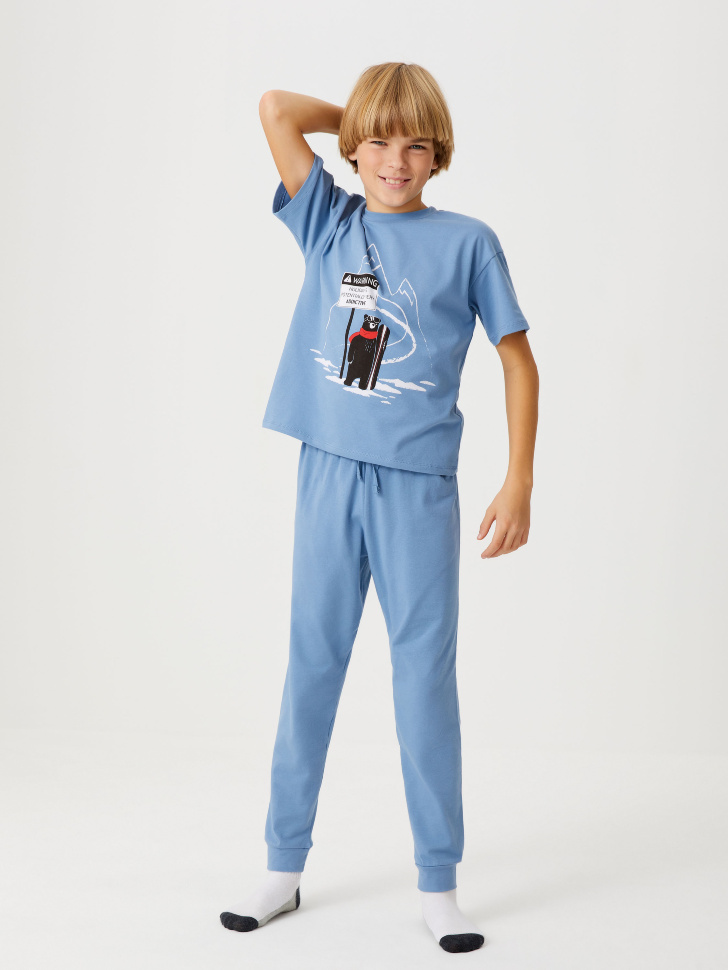 Трикотажная пижама с принтом для мальчиков (синий, 134-140 (9-10 YEARS))