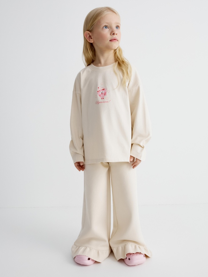 лонгслив для девочек с принтом  x смешарики от бренда sela вид слева