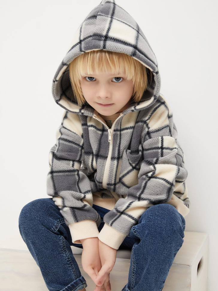 

Флисовая толстовка в клетку для мальчиков, Серый