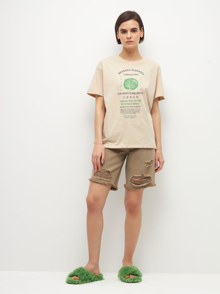 

Рваные джинсовые шорты, Бежевый