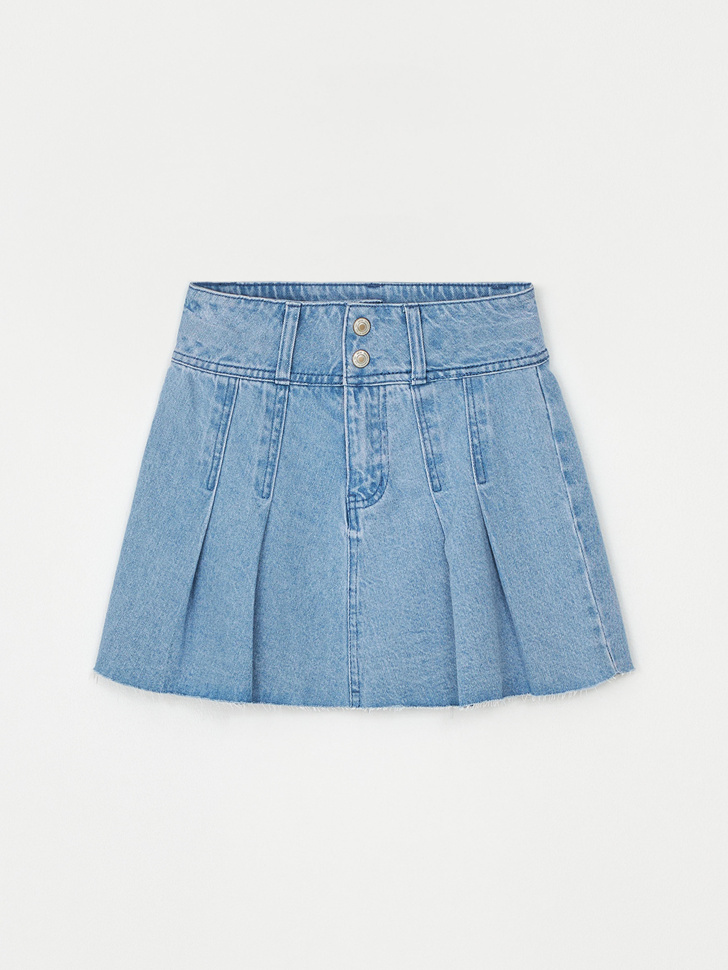 Джинсовая юбка в складку для девочек (синий, 146)