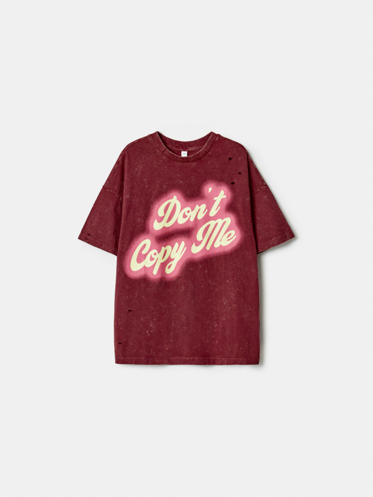 Футболка оверсайз SELA в стиле гранж, бордовый, арт. 45075