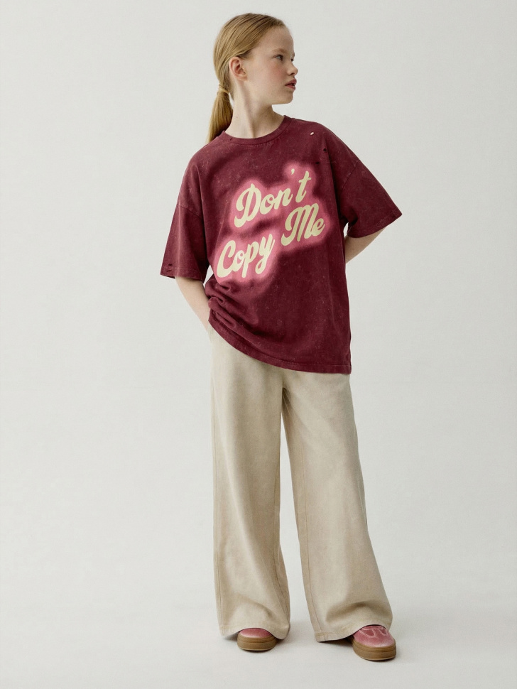 футболка оверсайз в стиле гранж для девочек от бренда sela вид слева