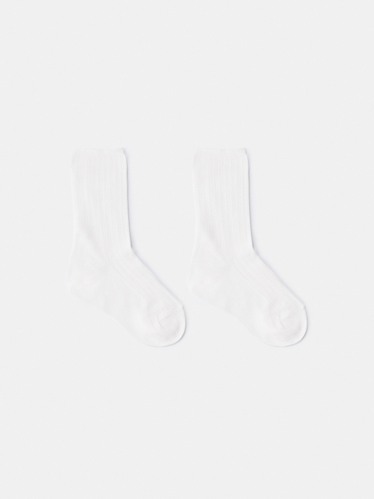 Носки SELA из смесового бамбука в рубчик, белый, арт. 45005