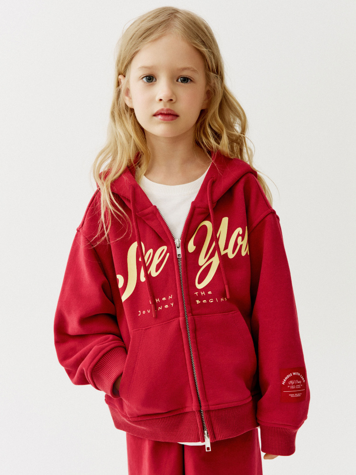 Толстовка Sela на молнии с принтом, красный, арт. 52798