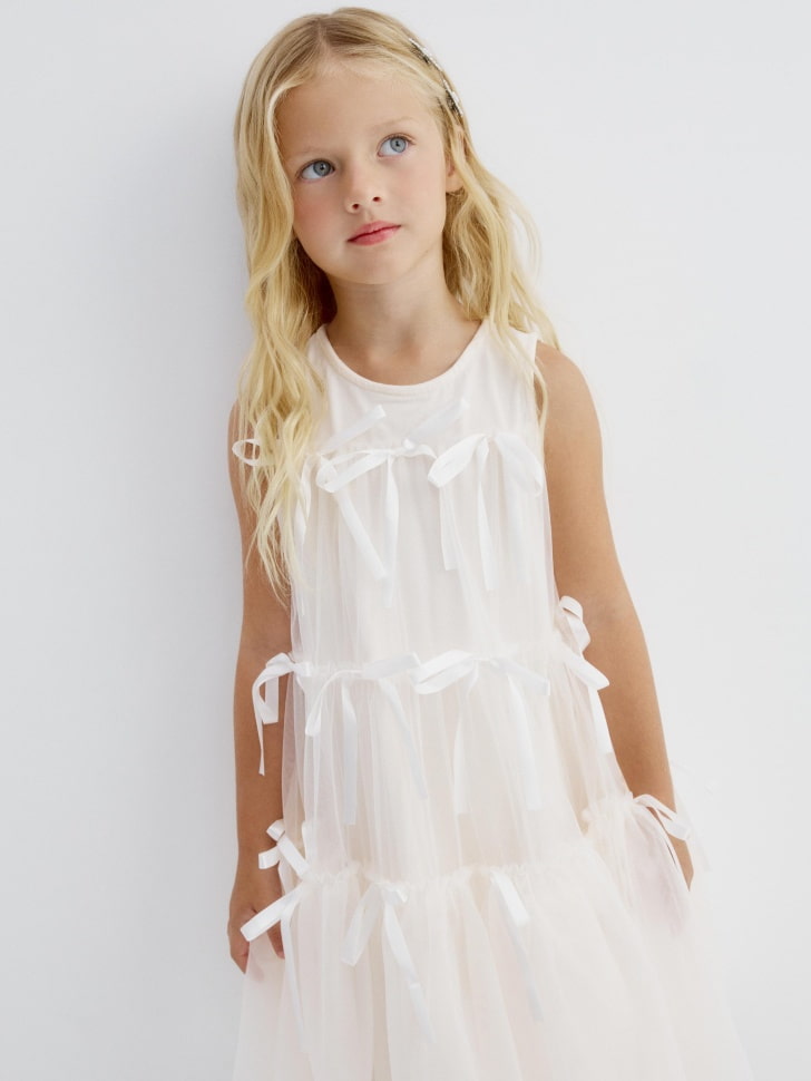 новогодное ярусное платье с бантиками для девочек 4610517043764 фотография