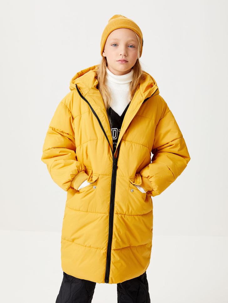 

Стеганый пуховик из переработанного полиэстера для девочек, Желтый