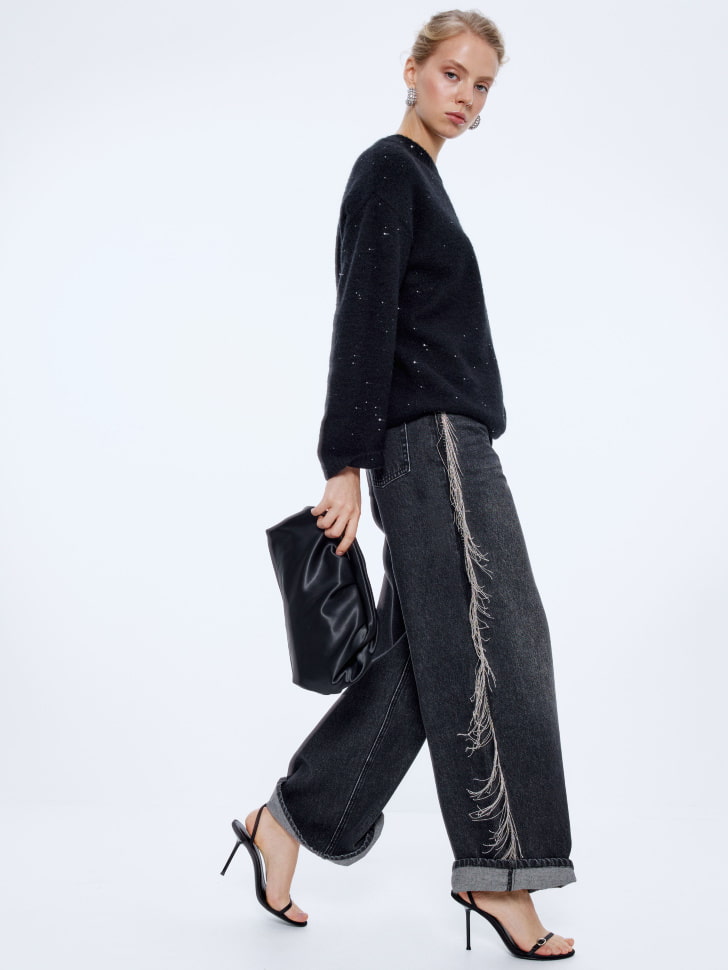 джинсы wide leg с бахромой из цепочек 4610517156624 фотография