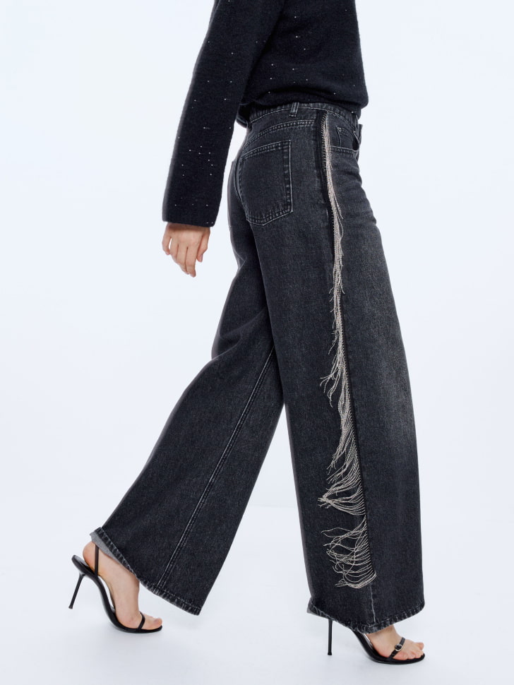 джинсы wide leg с бахромой из цепочек 4610517156624 по акции