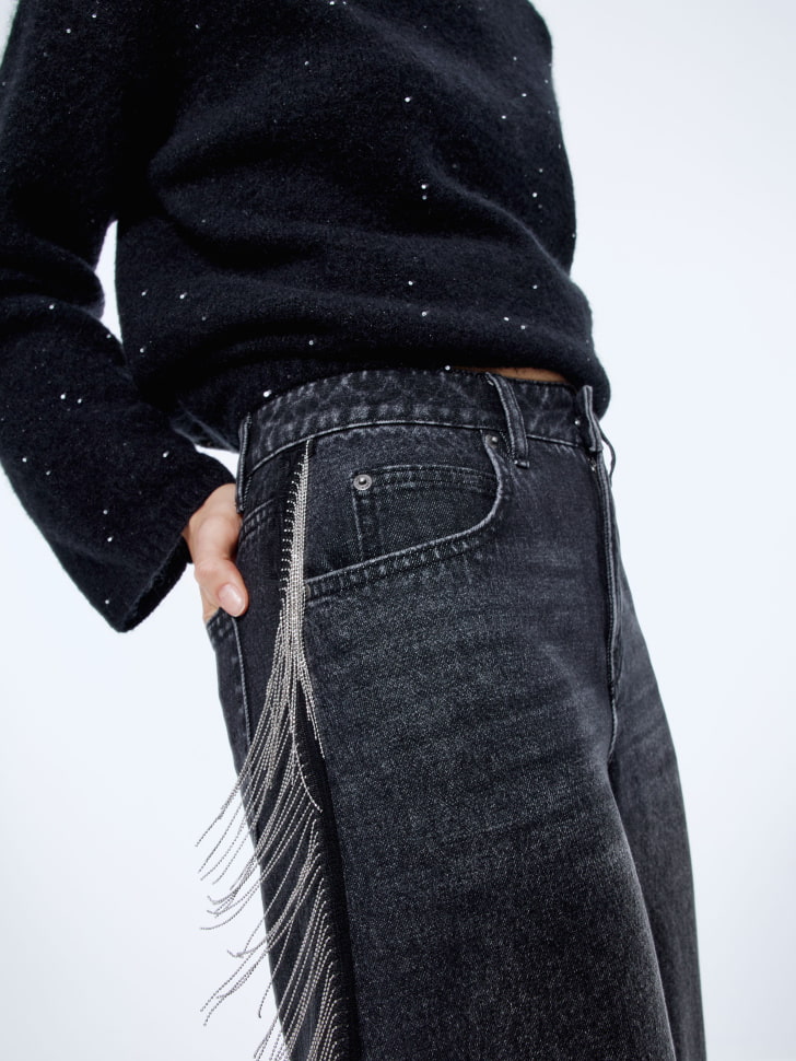джинсы wide leg с бахромой из цепочек 4610517156624 в интернет магазине