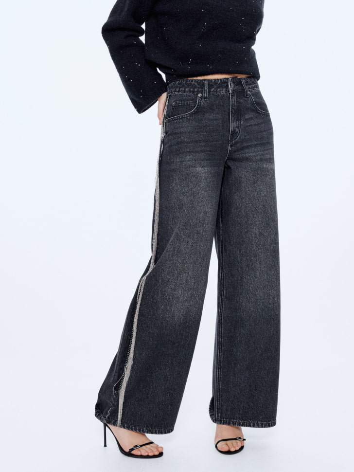 джинсы wide leg с бахромой из цепочек 4610517156624 с промокодом