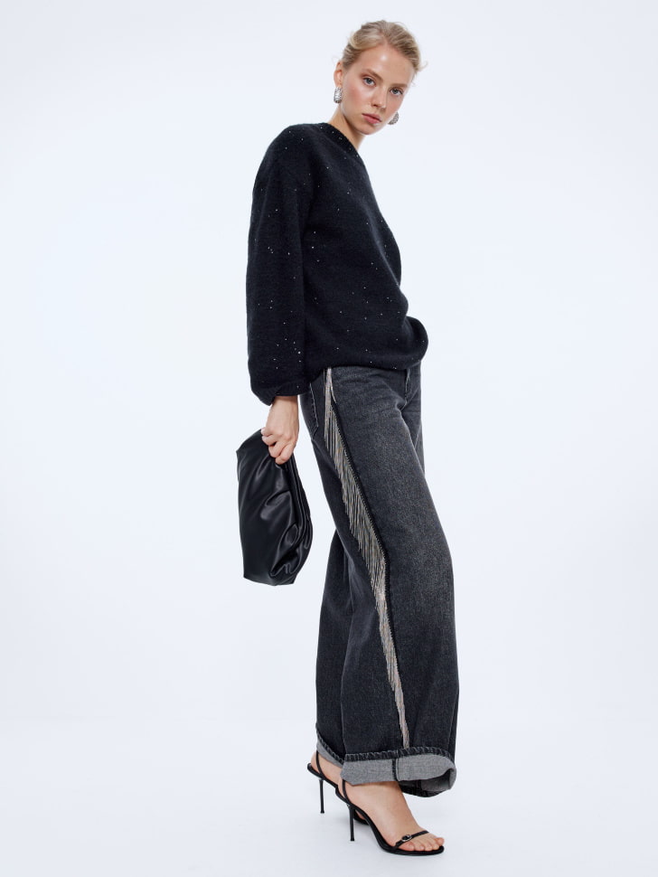 джинсы wide leg с бахромой из цепочек 4610517156624 купить с доставкой