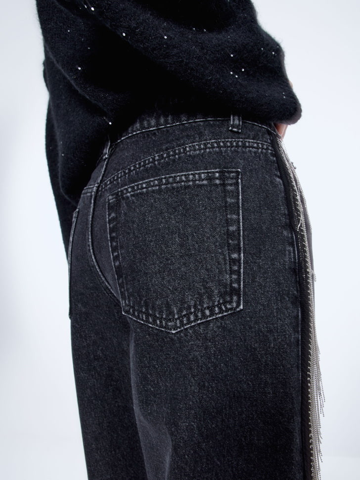 джинсы wide leg с бахромой из цепочек 4610517156624 со скидкой