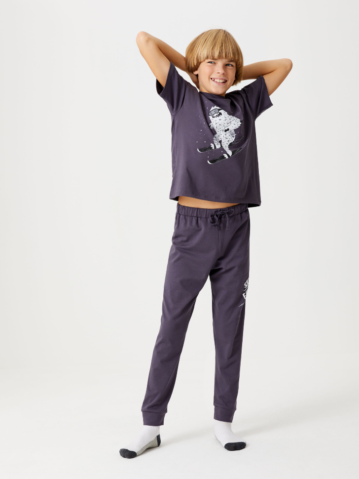 Трикотажная пижама с принтом для мальчиков (серый, 146-152 (11-12 YEARS))