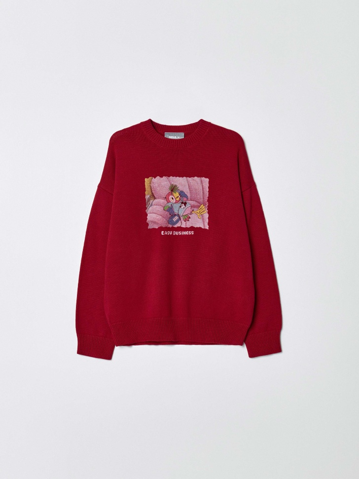 Вязаный джемпер с принтом SELA x Союзмультфильм, красный, арт. 35751