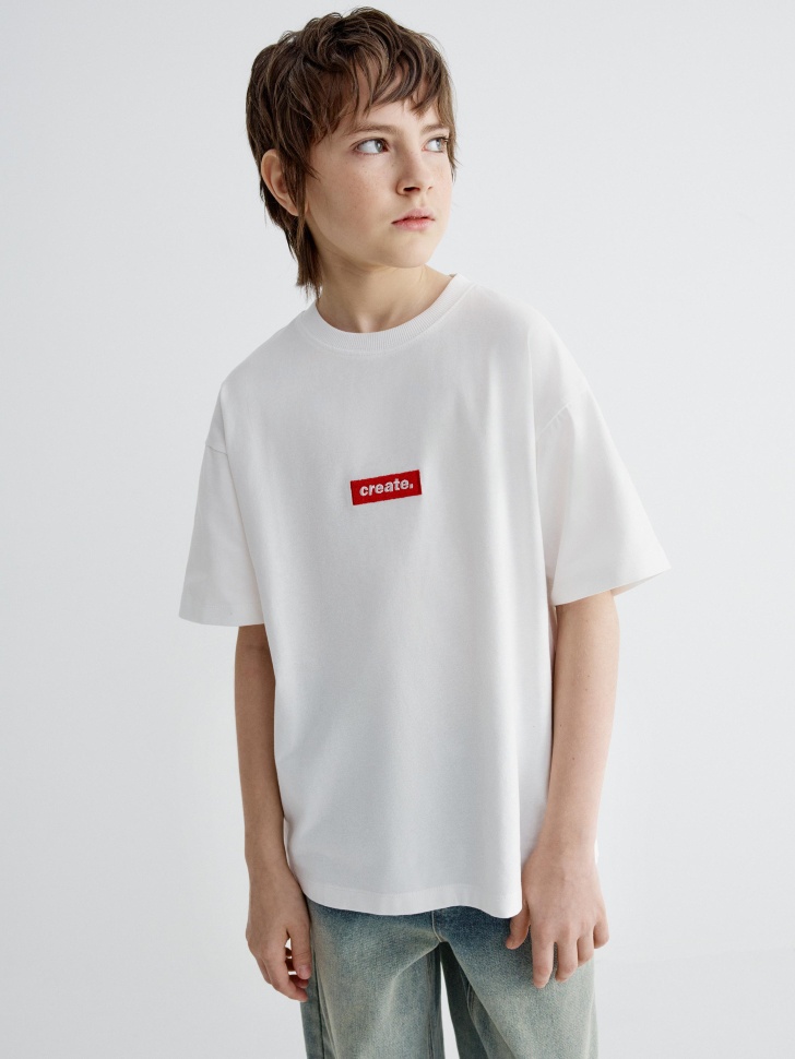 Футболка оверсайз Sela с вышивкой, белый, арт. 40747