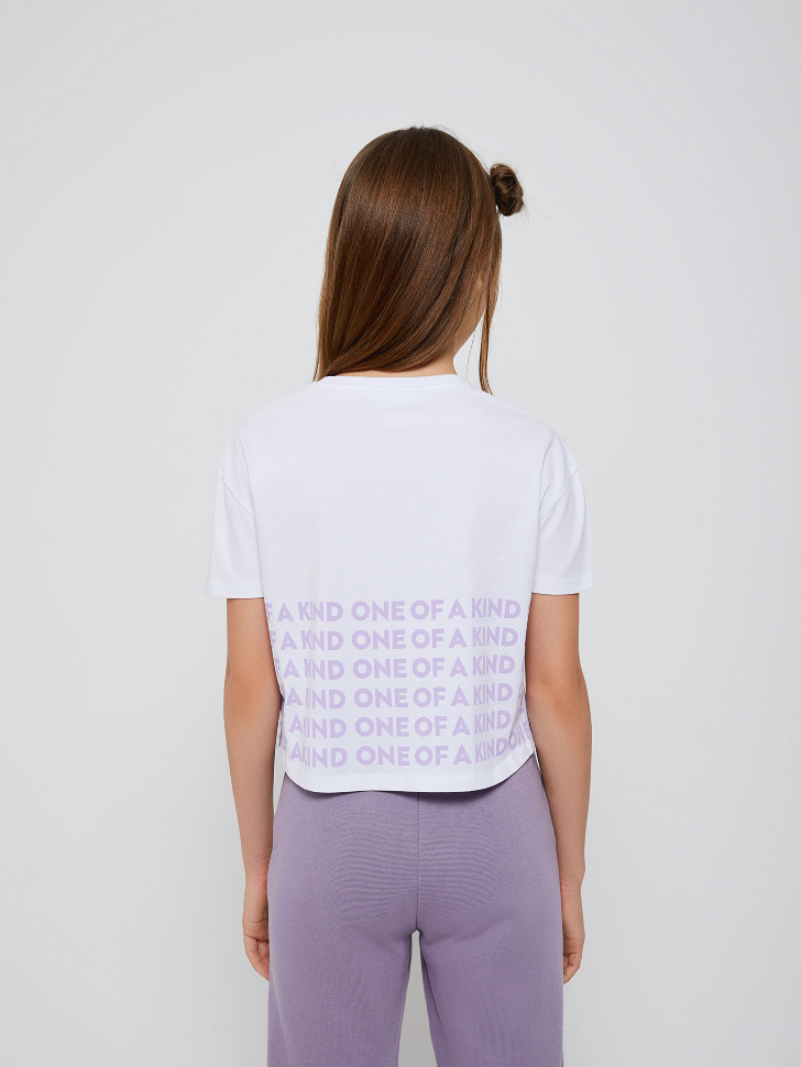 Укороченная футболка с принтом для девочек (белый, 134/ 9-10 YEARS) sela 4603375304733 - фото 6